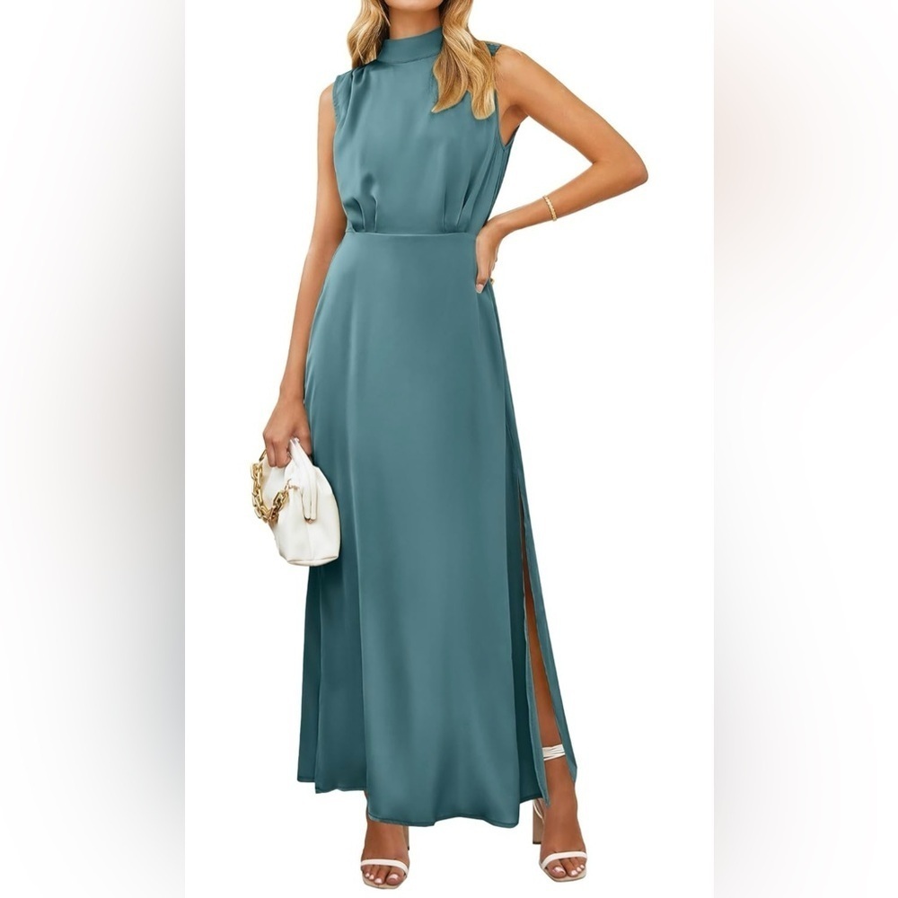 Elegant Teal Sleeveless Maxi Dress - Picture 1 of 5